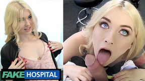 Blonde babe gets her doctor's cock in her tiny tits