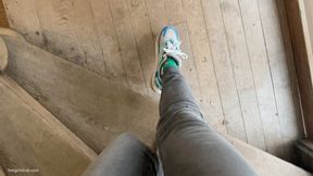 KIRA WALKING, JUMPING ON OLD WOODEN SQUEAKY STAIRS - MP4 HD