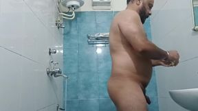 Indian Nude Daddy Enjoying a Hot Shower and Showing off His Wet Body