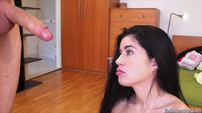 beauty covered in sperm after intense blowjob