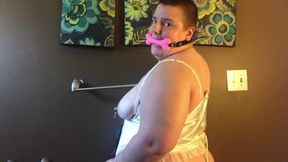 Drooling gagged solo masochist