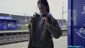 ITLE: Public GF gives hot train station BJ then gets smashed and sucked off