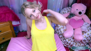 Skinny blonde Jenna Fireworks rides and swallows in forbidden stepfantasy roleplay