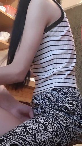 Behind Our Stepmother's Back We Riskily Mutual Masturbates and Cums with Our Clothes on