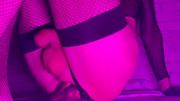 Femboy in fishnet stockings jumps on a huge dildo – Closeup with deep penetration