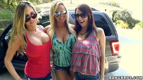 BANGBROS - Out Of Gas With Katie Jordin, Abbey Brooks, &amp_ Samantha Saint