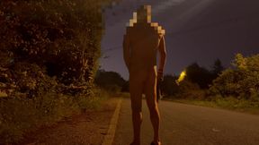 Barefoot nude in road