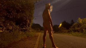 Barefoot nude in road