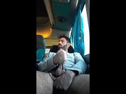 Pig cums on the bus