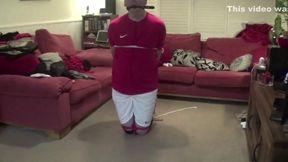 My boy tightly bound and gagged in football kit