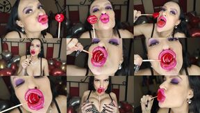 Valentines day lip fetish sucking lollipop and kissing