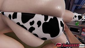 Cowgirl cosplayer with huge tits gets spanked and whipped in subway
