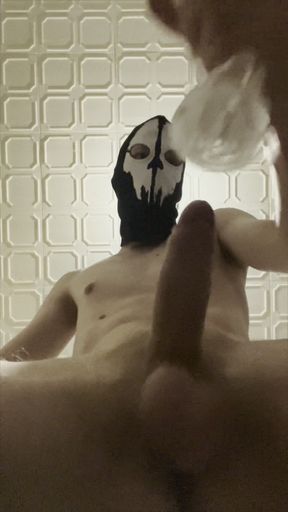 7 Inch (18cm) Hot Cock Owned by a Masked Slim Twink. Flashlight Intense Masturbation, Moaning.