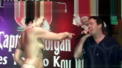 Babes strip down during a wet t-shirt contest at a wild party