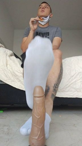 Latino Make a Footjob - White Socks