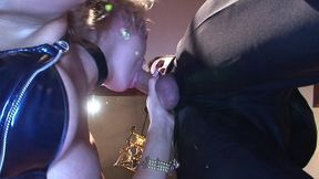 jodi james opens her mouth so michelle can jerk their stud off into it