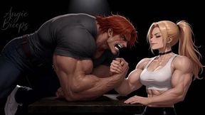 Angie Biceps armwrestling 10 men in a row
