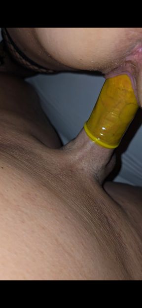 Real milf fucked in a bunny outfit at a sex club with a banana flavoured  condom