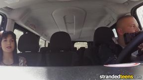 Stranded teenage Euro babe gives a sloppy car blowjob