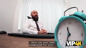 Loan officer can't resist European Porn Model's huge breasts in the office