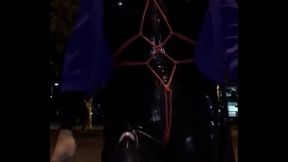 Walk on street with electric shock in latex