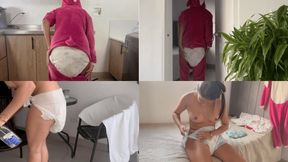 Open pajamas, wet diaper... and a well-deserved change