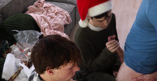 Twinks share DILF penis together on Christmas eve