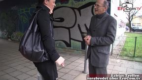 German grandpa offers sex to young woman from the street
