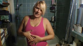 With Pink Swimsuit in the Shower