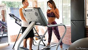 Buxom appetizing babe Reena Sky lures her coach to ride him on top