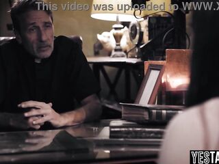 Large titties cheating cougar gets manipulated and pounded by lewd older priest