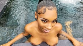 ”Big tit ebony Girlfriend P-O-V rides poolside on a sunny day”