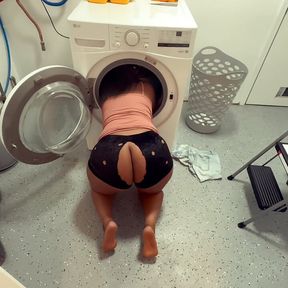 PRETTY EBONY SLUT GETS HER ASSHOLE AND PUSSY DESTROYED WHILE DOING LAUNDRY