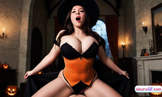 Busty Halloween BBW takes fat cock ⋄ titfucked and painted in cum