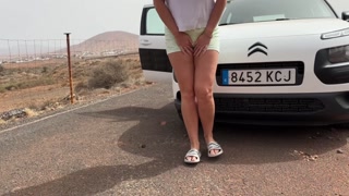 girl Pissing desperate at the beach public, compilation