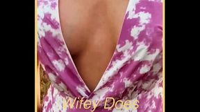 Wife jumps up and down with her tits in slow motion