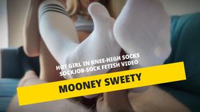 Hot girl in knee-high socks. Sockjob - Sock fetish video