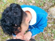 Amateur long blowjob public POV - sucking in light rainy day outside