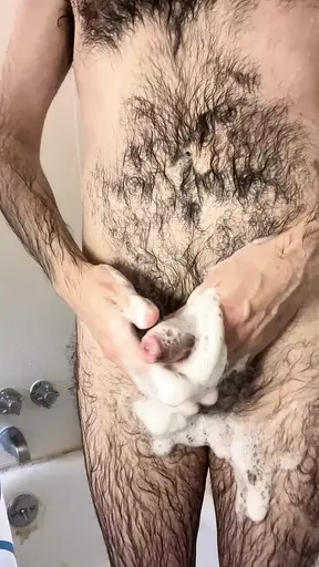 Skinny white guy washing my very hairy dick, balls, and ass in the shower