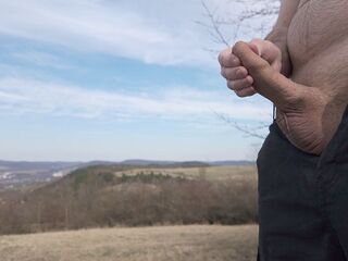 Showing off my large buddy. Jerking outdoor someone can see me. 4K