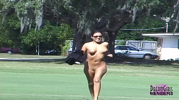 Wild Latina Streaks Nude Across A Golf Course