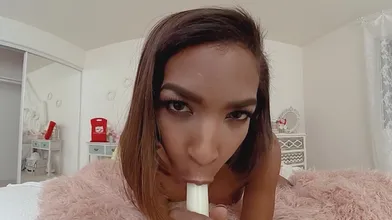 Sexy Ebony Tgirl Jerking Cock On Bed