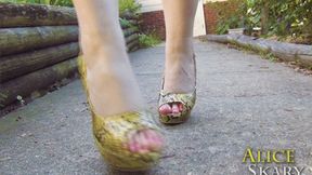 Spike Heels Walking On Concrete With Bare Legs - sd mp4