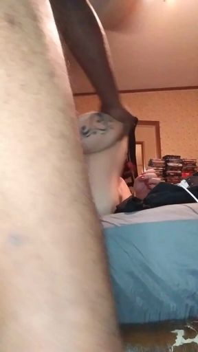 BBC Whore Gives Bow Job and Gets Creampied