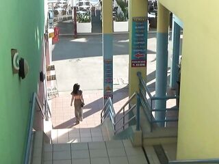 Brunette hair Cindy masturbates in public