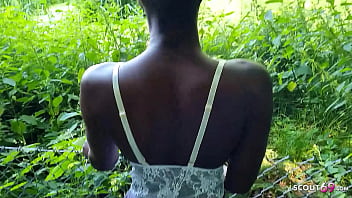 Skinny German ebony teen Zaawaadi gets fucked hard in public