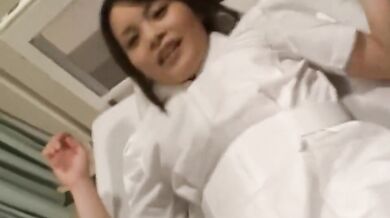 Japanese teen nurse in a cream filled uniform
