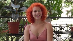 Young sexy perky tits redhead Rothaarige Helena masturbiert auf dem Balkon - German solo