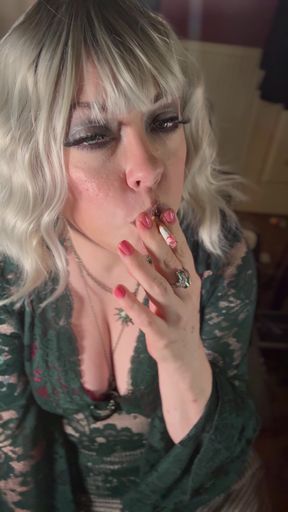 Silver Haired Cougar Tina Snua Smokes A Cigarette For You With Lots Of Drifting, OMI And Snap Inhales