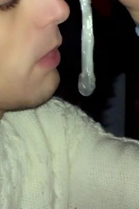 Craziness?! Twink Cum of Used Condom Under a Bridge 1